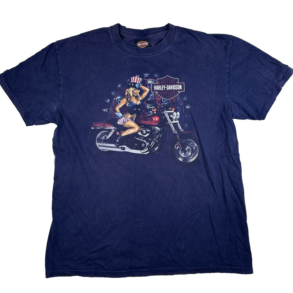 Harley Davidson T-Shirt USA Patriotic Heart of Dixie Biker Men's Size XL Blue